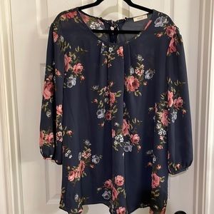 Blue and pink floral blouse